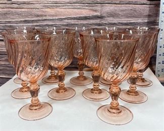Set of 11 Arcoroc Pink Swirl Water Wine Goblet Dinner Glasses