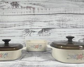 Vintage Corningware Symphony Floral Patterned Cookware Set of Three