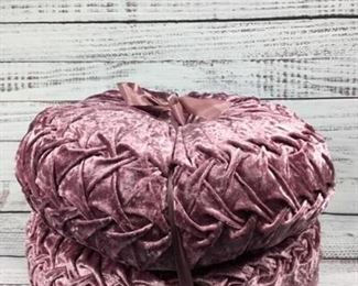 Round Dusty Rose Pink Crushed Velvet Set of Two Throw Pillows