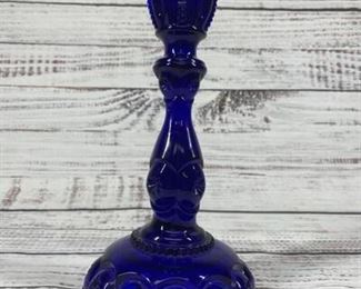LE Smith Dark Blue Cobalt Glass Moon Stars Candlestick Holder