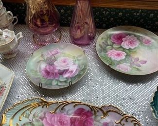 Hand painted rose decorative plates