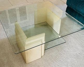 9.  Glam pedestal and glass coffee table •  16 high 38 wide 38 deep •  $116