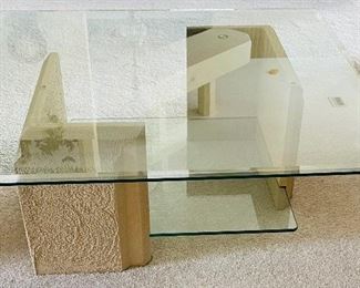 9.  Glam pedestal and glass coffee table •  16 high 38 wide 38 deep •  $116