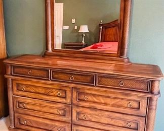 15.  Mediterranean nine drawer dresser with mirror •  81 high 67 wide 18 deep  • $350