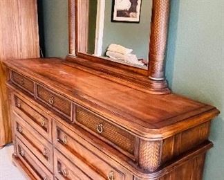 15.  Mediterranean nine drawer dresser with mirror •  81 high 67 wide 18 deep  • $350