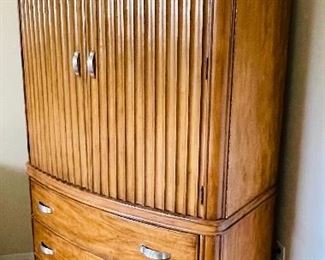 21.  Mrzeminsk nutmeg armoire with three drawers  • 76 high 46 wide 21D  • $250