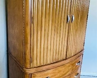 21.  Mrzeminsk nutmeg armoire with three drawers  • 76 high 46 wide 21D  • $250