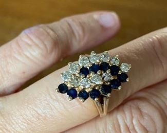 14kt yellow ring sapphires & diamonds $325 size 5 