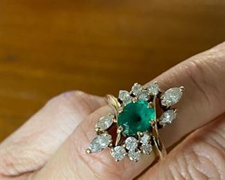 14kt yellow gold diamonds and emerald 1ct or more sz 5 - $1,200 or best offer 