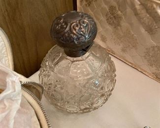 Cut glass sterling top perfume, there is a pair
