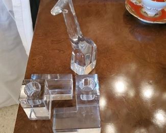 Baccarat candlesticks and giraffe