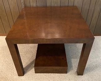 Thayer Coggin/ Milo Baughman
Burl wood Parsons table with 2 leaves.