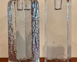 Item 86:  Mid Century Iittala Arkipelago Timo Sarpaneva Candle Holders Icy Pillar Glass - 5.75": $75 for pair