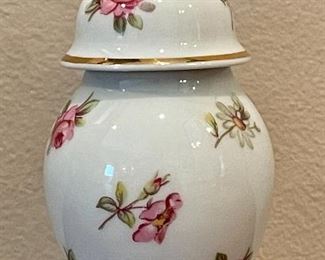 Item 88:  Very Small Limoges Covered Jar - Pink Roses, 4" tall:  $16
