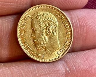 Item 160:  Nikos II 1898 5 Rubles Gold Coin:  $300