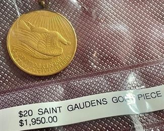 Item 176:  $20 Saint Gaudens Gold Piece PLEASE NOTE THAT THIS COIN HAS A BAIL ADDED TO THE TOP TO MAKE IT INTO PENDANT:  $1950