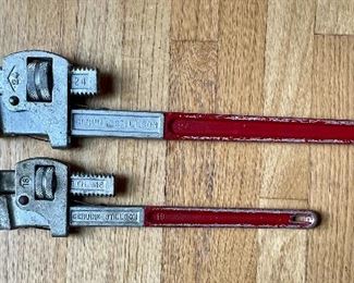Item 137:  Stillson Plumbing Wrenches:                                                                 Top - 24": $38                                                                                                           Bottom - 18": $28
