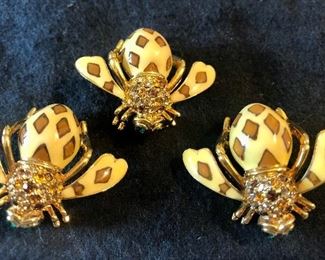 Item 228:  (3) Joan Rivers Enamel Bee Pins (Yellow with Brown Diamonds):  $45/Each