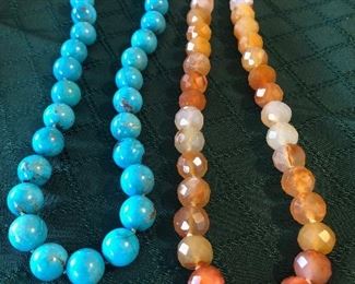 Item 253:  Turquoise Necklace (left):  $38   (SOLD)                                                        Item 254:  Faceted Stone Necklace with Sterling Clasp (right):  $40     
