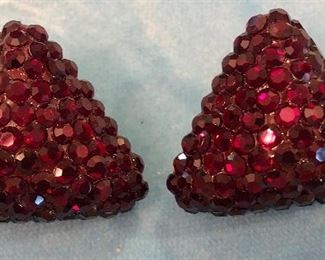 Item 286:  Vintage Richard Kerr Red Crystal Clip Earrings (one crystal is missing):  $35