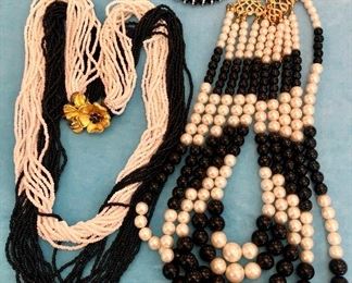 Item 365:  Lot of 2 Black & White Necklaces & 1 Bracelet:  $24