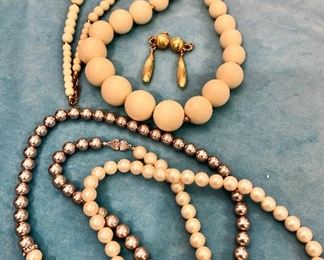 Item 367:  Monet White Graduated Bead Necklace (top):  $8                                                                                                                Item 368:  Monet Clip Earrings (middle):  $10                                                       Item 369:  Monet Faux Pearl Necklace:  $12