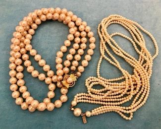 Item 335:  Faux Pearl Necklace with Pretty Clasp (left):  $16                                                                                                             Item 336:  Marvella Baby Pearl Necklace (right):  $14
