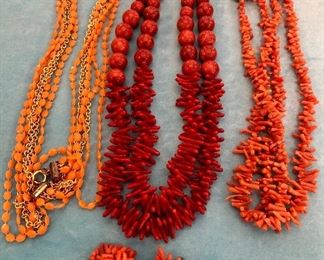 Item 370:  Three Coral Colored Necklace & 1 Pair of Clip Earrings:  $20  