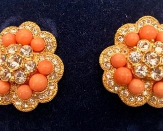 Item 293:  Camrose & Kross Jacqueline Kennedy Replica Clip Earrings (Peach & Rhinestone):  $28
