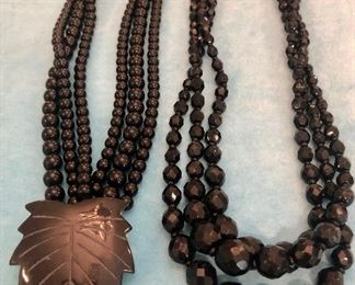Item 362:  Vintage Black Bead Necklace with Leaf Clasp (left):  $20                                                                                               Item 363:  Vintage Faceted Bead Necklace (right):  $20