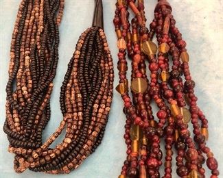 Item 342:  Brown Multi-Strand Beaded Necklace (left):  $14                                                                                                                 Item 343:  Brown & Red Tone Beaded Necklace (right):  $14