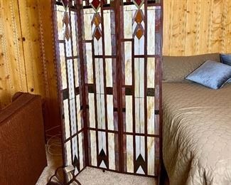 Beautiful Stained glass free standing room divider tri fold.  Must see in person!  Will be available on half off Saturday 