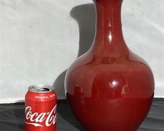 #5- 19th c. Langyao / sang de beouf garlic mouth vase.
More photos: https://flic.kr/s/aHsmWo41Sj
13” tall . Hole in bottom (lamped) surface scratches on shoulder and near the foot.