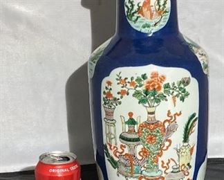 #6 - 19th c. Powder blue with famille verte panel vase.
More photos: https://flic.kr/s/aHsmWpaTbG
15.75” tall. Hole in bottom (lamped)