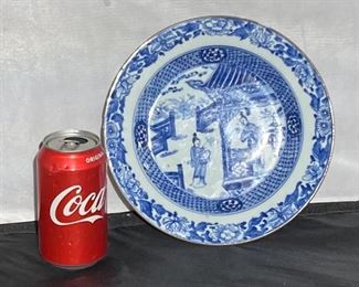 #12 - 19th c blue & white Kangxi style plate.
More photos: https://flic.kr/s/aHsmWo49X7
9”wide - has 3 chips on rim.
