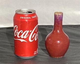 #17 - 19th c. Flambé miniature vase.
More photos: https://flic.kr/s/aHsmWodLE7
4.75” tall. Small surface chip in slip/glaze.