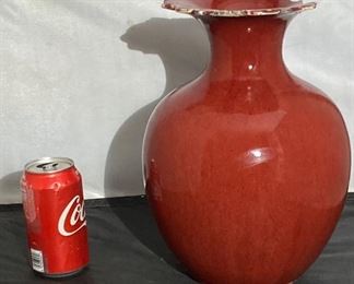 #22 - 19th c langyao/ sang de boeuf vase in the form of a pomegranate.
More photos: https://flic.kr/s/aHsmWpbjpC
11 7/8”tall x 8.5”wide. Mouth broken in several spots.