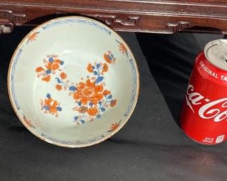 #38 - 18th c. Cafe au lait with Imari interior bowl.
More photos: https://flic.kr/s/aHsmWsVVCs
5 7/8”wide x 2.75”tall. - 2 hairline cracks and chips on mouth and foot rim.