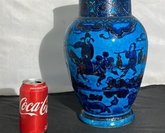 #46 - Qing or earlier blue glaze Cizhou jar.
More photos: https://flic.kr/s/aHsmWoerxC
13”tall x 8”wide. Broken rim (reglued)