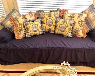 Slipcovered sofa/custom pillows