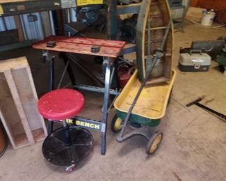 Work Bench, John Deere Wagon, Canoe,