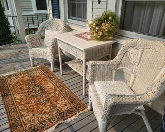 White wicker porch furniture