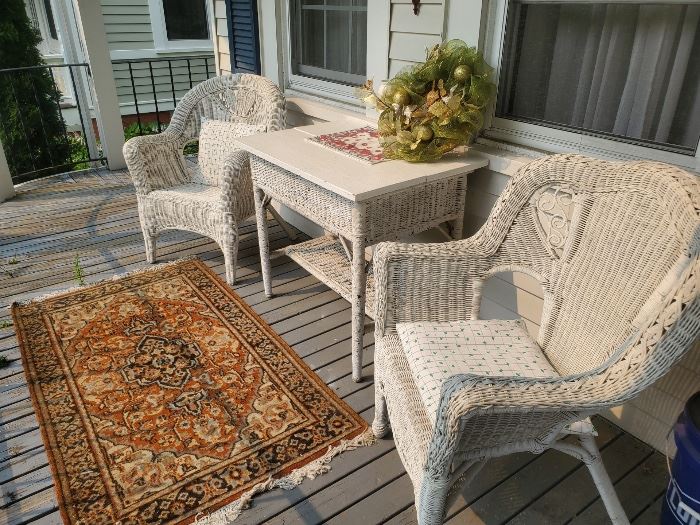 White wicker porch furniture