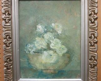 IMPRESSIONISM FLORAL STILL LIFE KNIFE WORK OIL ON CANVAS