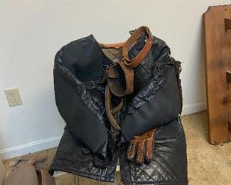 vintage heavy, leather, padded shooting jacket