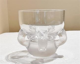 $250 - Lalique Hiboux Art Glass Bowl / Vase with Owls