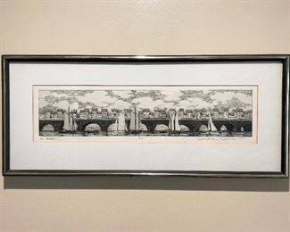 Framed Artwork / Etching of Bridge by John Talbot