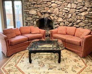 Pair of Striped Loveseat Sofas