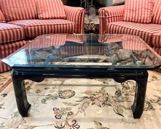 Black Lacquer Cocktail / Coffee Table with Glass Top