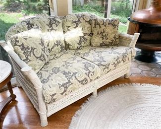 White Wicker Loveseat Sofa with Cushions
